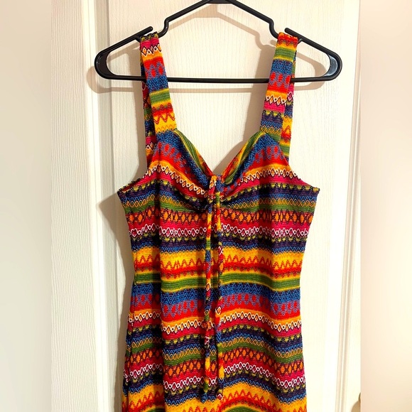 Cider Colourful Striped Beachy Boho V-Neck Front Tie Slit Maxi Dress Size XL - Picture 5 of 12